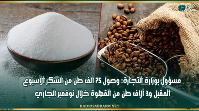 مسؤول بوزارة التجارة: وصول 75 ألف طن من السكر الأسبوع المقبل و3 آلاف طن من القهوة خلال نوفمبر الجاري