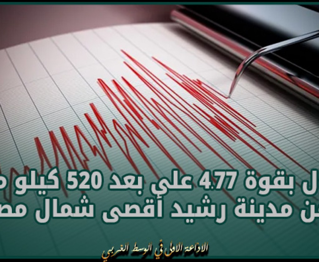 زلزال بقوة 4.77 على بعد 520 كيلو مترا من مدينة رشيد أقصى شمال مصر