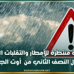 عودة منتظرة للأمطار والتقلبات الجوية خلال النصف الثاني من أوت الجاري