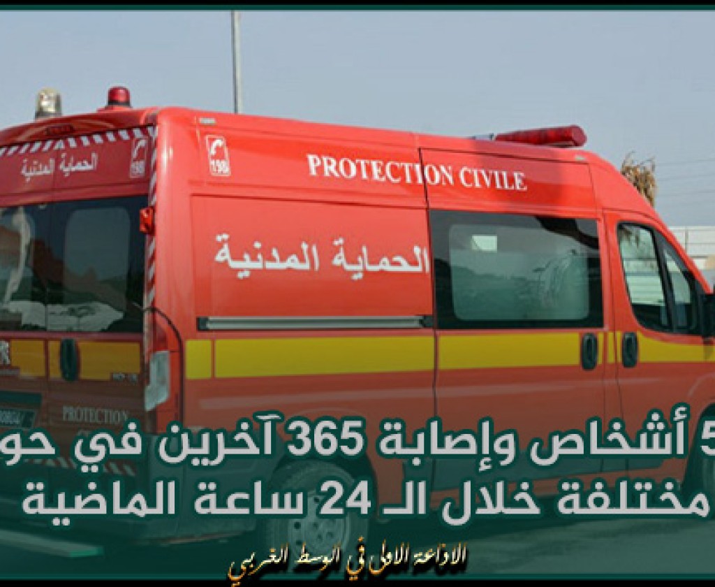 الحماية المدنية: وفاة 5 أشخاص وإصابة 365 آخرين في حوادث مختلفة خلال الـ 24 ساعة الماضية