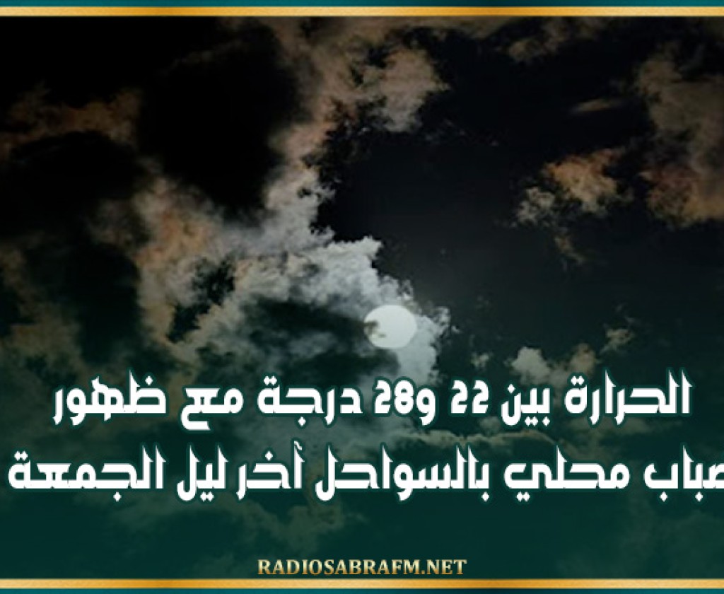 الحرارة بين 22 و28 درجة مع ظهور ضباب محلي بالسواحل آخر ليل الجمعة