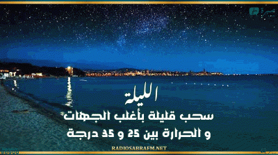 الليلة: سحب قليلة بأغلب الجهات و الحرارة بين 25 و 35 درجة