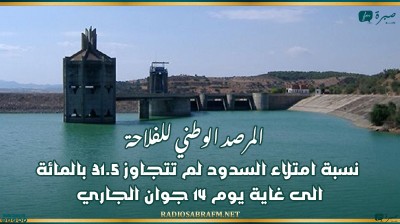 المرصد الوطني للفلاحة: نسبة امتلاء السدود لم تتجاوز 31.5 بالمائة الى غاية يوم 14 جوان الجاري
