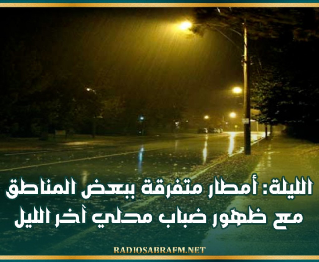 الليلة: أمطار متفرقة ببعض المناطق مع ظهور ضباب محلي آخر الليلا