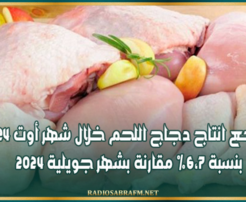 تراجع انتاج دجاج اللحم خلال شهر أوت 2024 بنسبة 6،7% مقارنة بشهر جويلية 2024