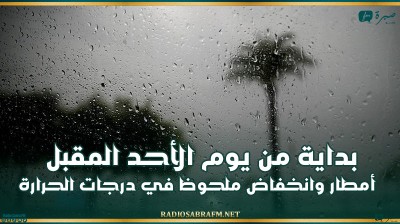 أمطار وانخفاض ملحوظ في درجات الحرارة بداية من الأحد المقبل
