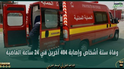 الحماية المدنية : وفاة ستة أشخاص وإصابة 404 آخرين في 24 ساعة الماضية