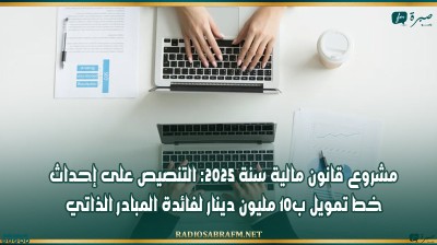 مشروع قانون مالية سنة 2025: التنصيص على إحداث خط تمويل ب10 مليون دينار لفائدة المبادر الذاتي