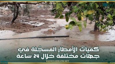 كميات الأمطار المسجّلة في جهات مختلفة خلال 24 ساعة