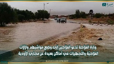 وزارة الفلاحة تدعو الفلاحين إلى وضع مواشيهم والآلات الفلاحيّة والتّجهيزات في أماكن بعيدة عن مجاري الأودية