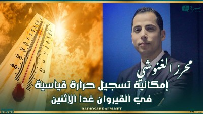 محرز الغنوشي: إمكانية تسجيل حرارة قياسية في القيروان غدا الإثنين