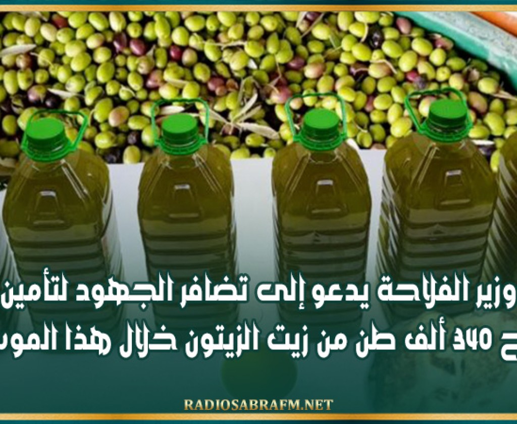 وزير الفلاحة يدعو إلى تضافر الجهود لتأمين إنتاج 340 ألف طن من زيت الزيتون خلال هذا الموسم