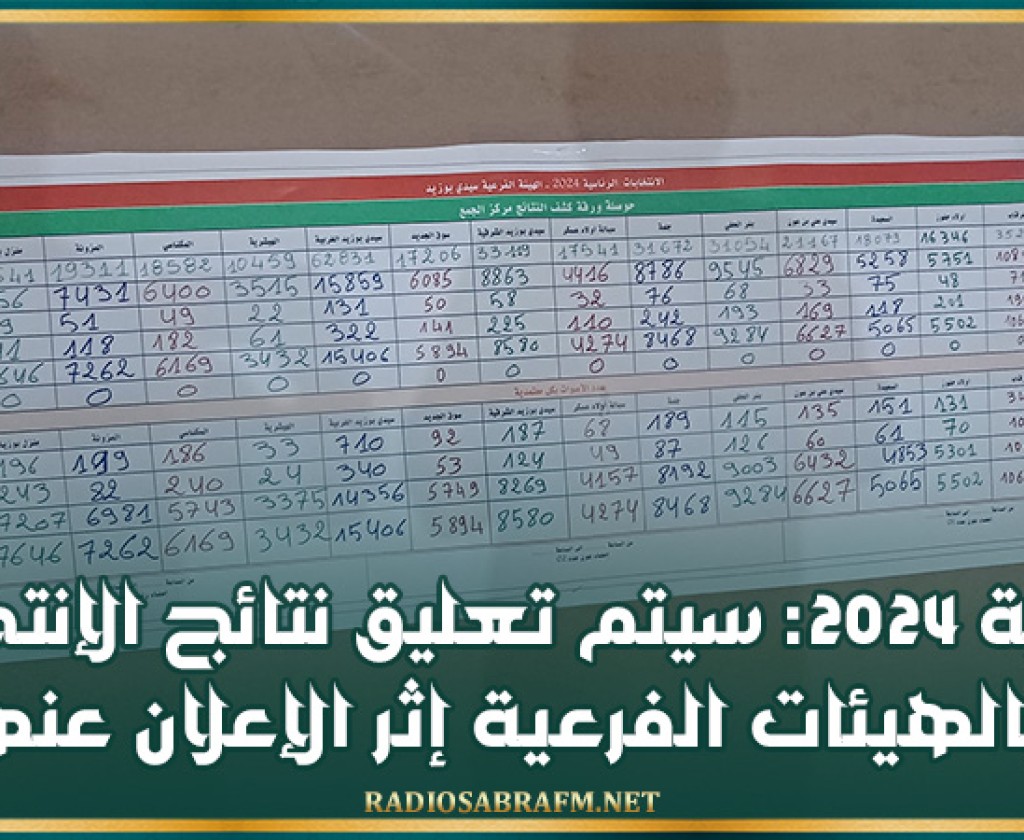 رئاسية 2024: سيتم تعليق النتائج الأولية بالهيئات الفرعية ونشرها بالموقع الالكتروني اثر الاعلان عنها مساء