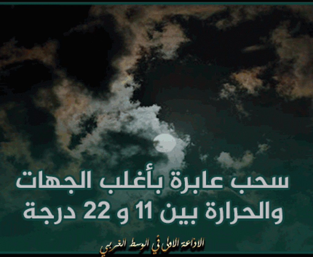 طقس الليلة: سحب عابرة بأغلب الجهات و الحرارة بين 11 و 22 درجة