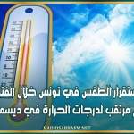 تواصل استقرار الطقس في تونس خلال الفترة القادمة وارتفاع مرتقب لدرجات الحرارة في ديسمبر المقبل